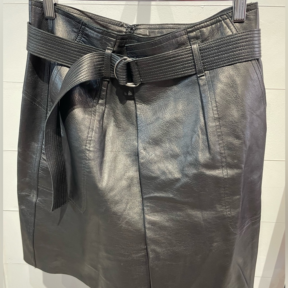 Vince Black Belted Leather Skirt